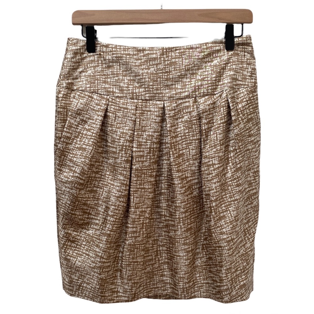 Banana Republic Gold/White Patterned 100% Silk Pleated A-Line Skirt Women’s 6